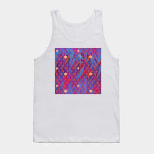 Golden Maple leaves on a wild ruby and sapphire leaf background Tank Top